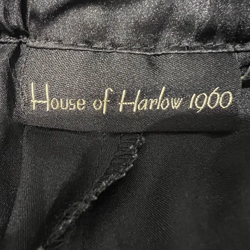 House of Harlow 1960 Women’s Small Black Satin Pajama Bottoms PJs Pockets Stripe - Image 3