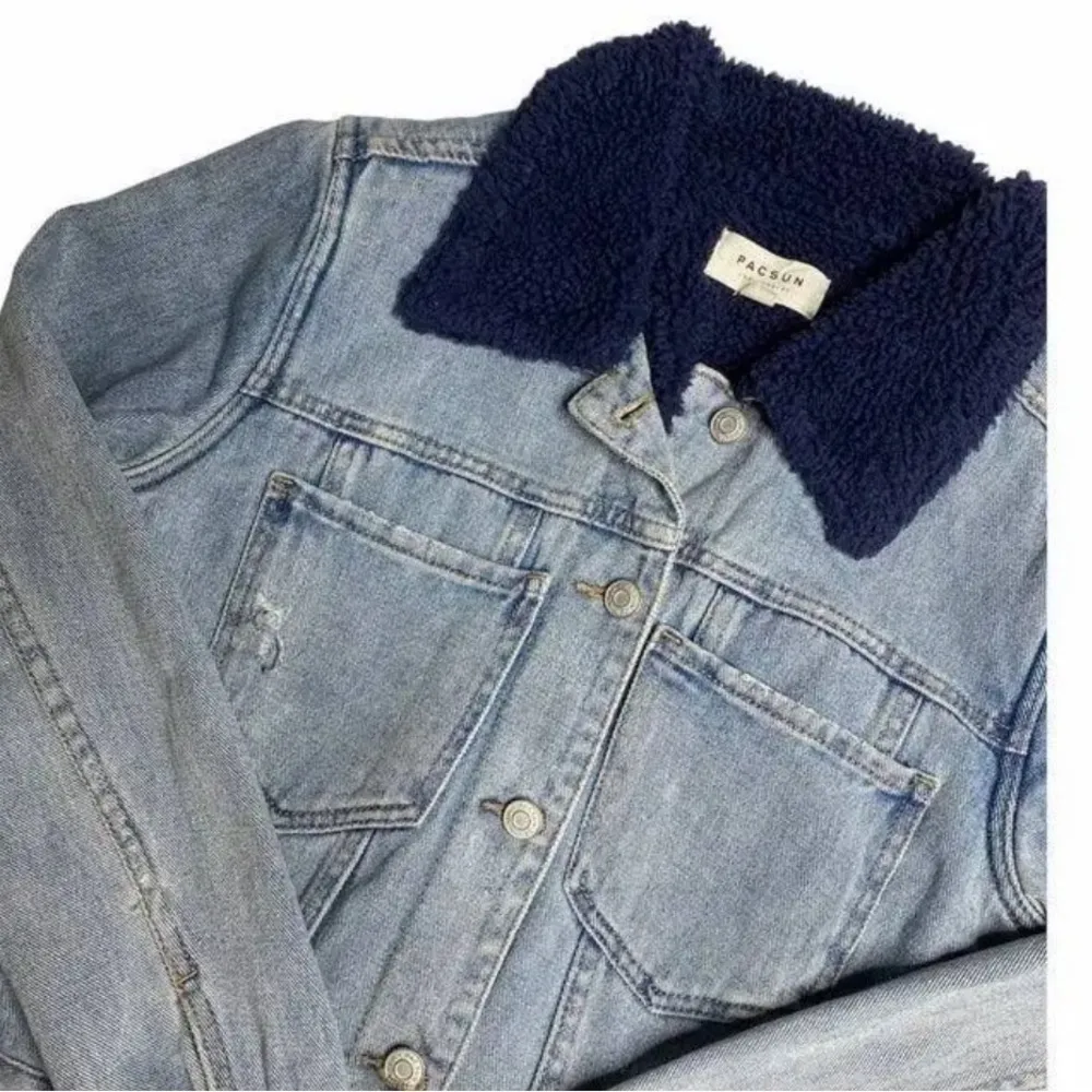PACSUN denim jean blue Sherpa lined jacket size S - Image 2