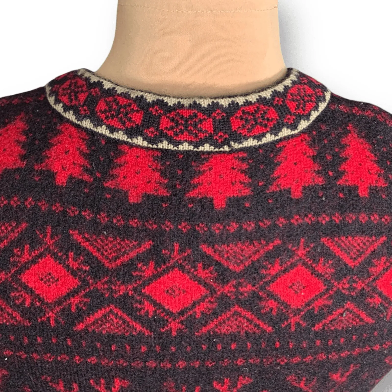 Vintage 90s Telluride Clothing Co Burgundy Black Wool Reindeer Knit Sweater Vest Size L - Image 5