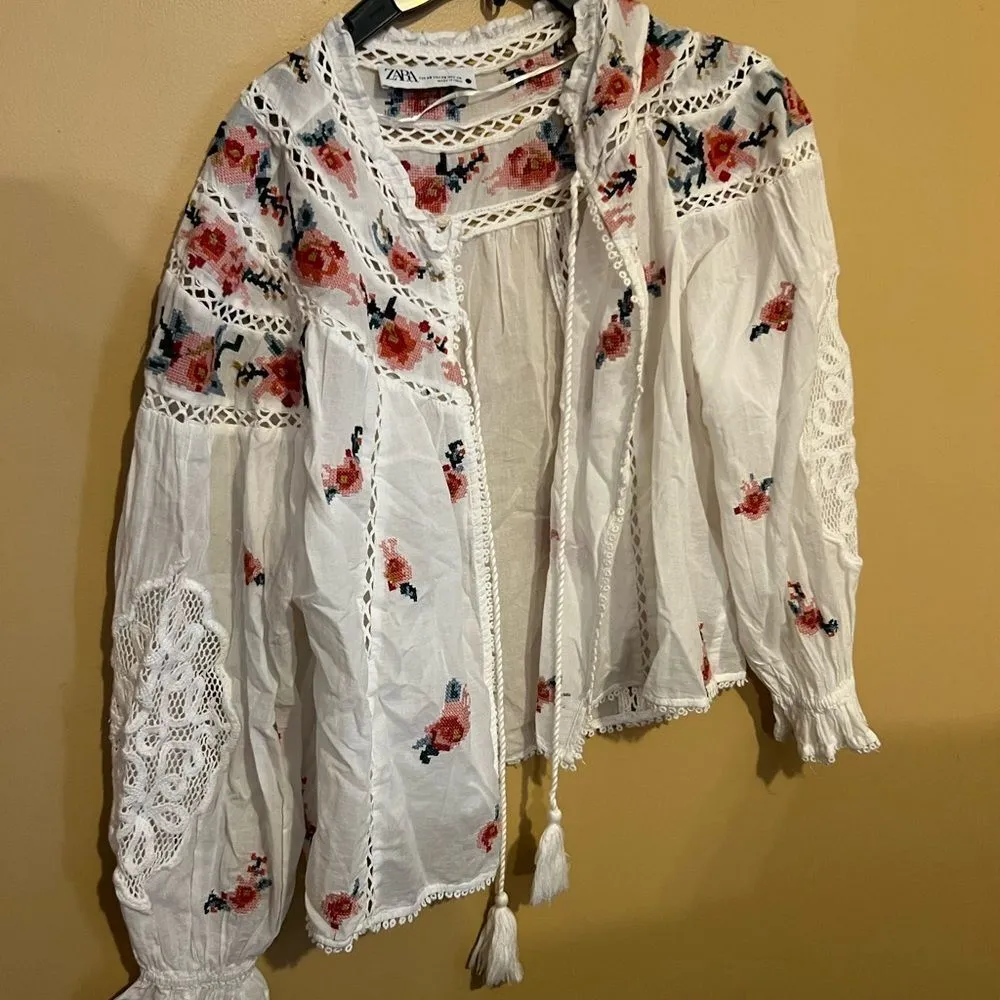 Zara white tie top cardigan xs - Image 2