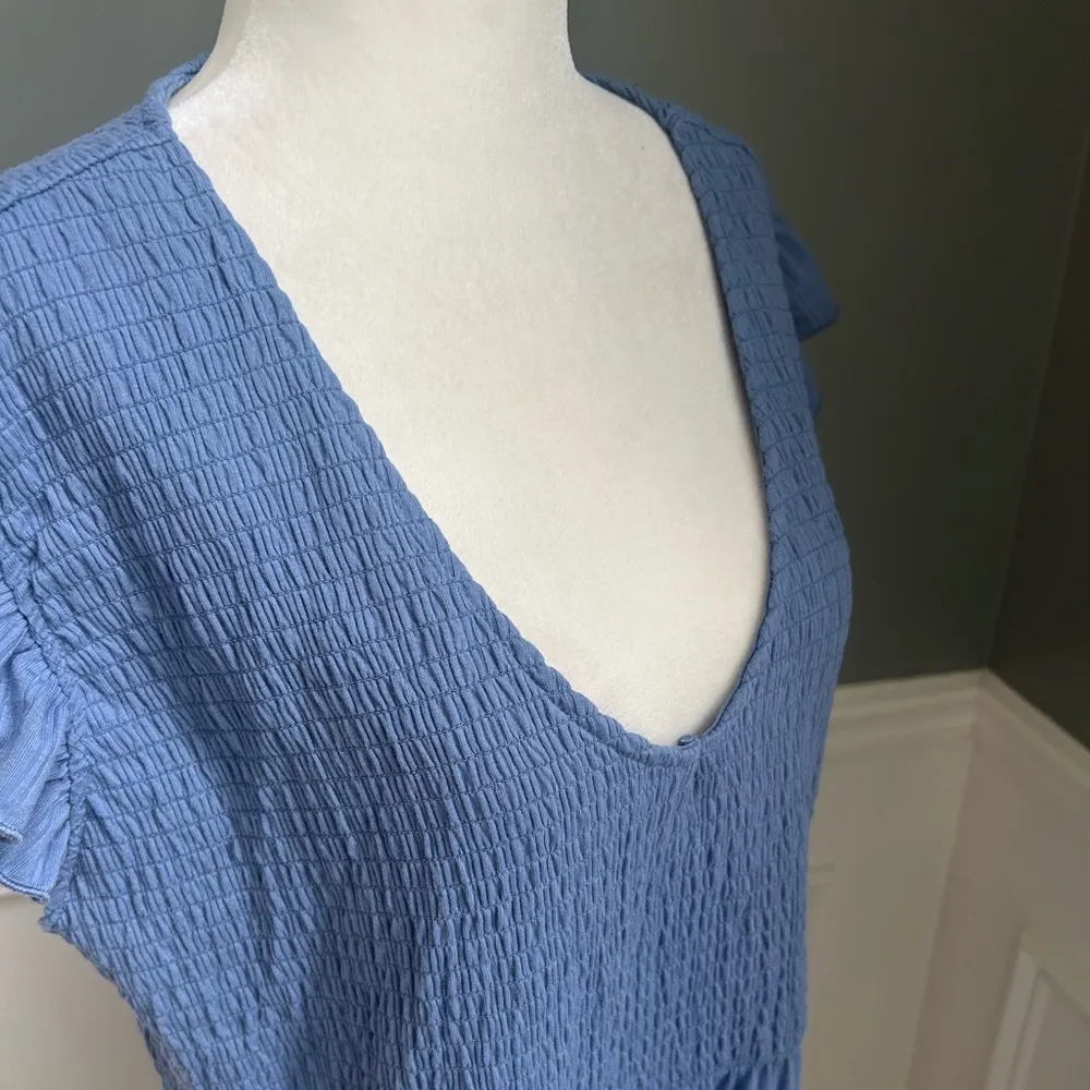 Lucky Brand Blue Smocked Boho Tiered Ruffle Dress - Image 4