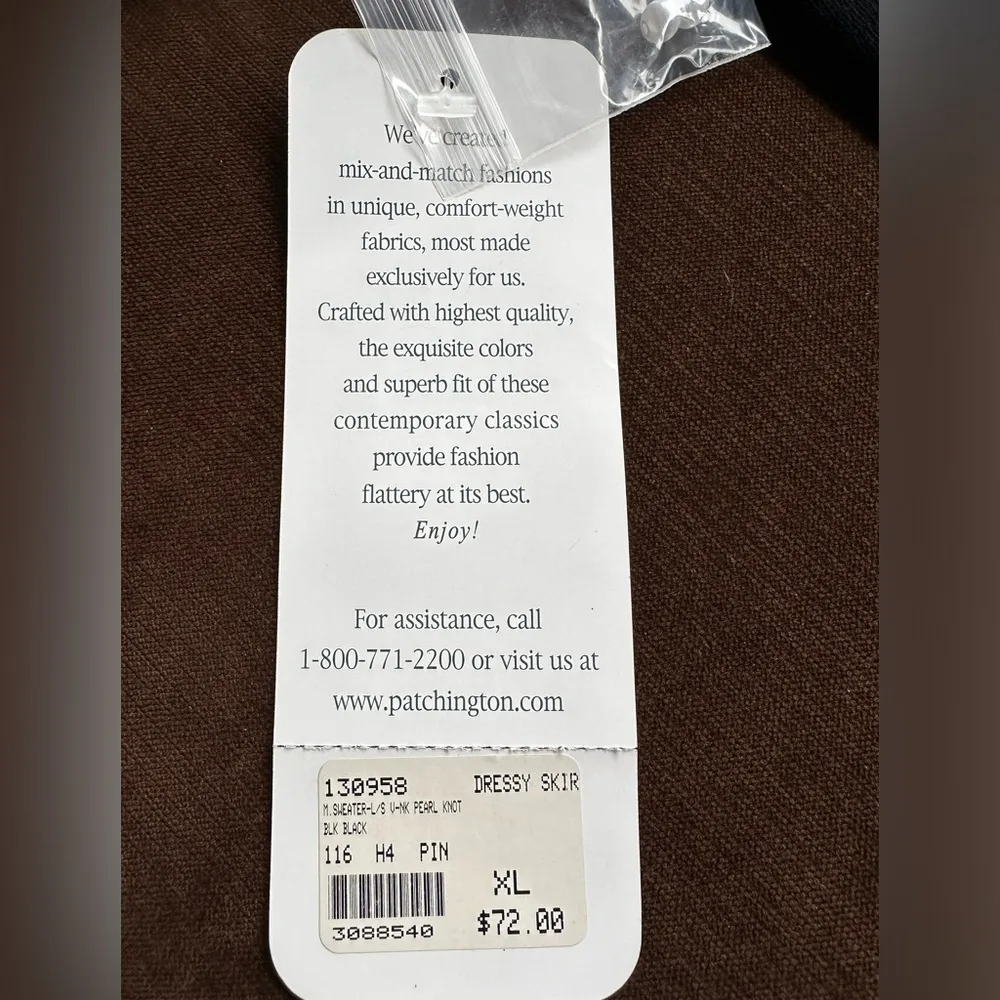 Patchington Burt Waters. Black & V Neck Pearl Knot jewels Long Sleeves NWT Sz XL - Image 9