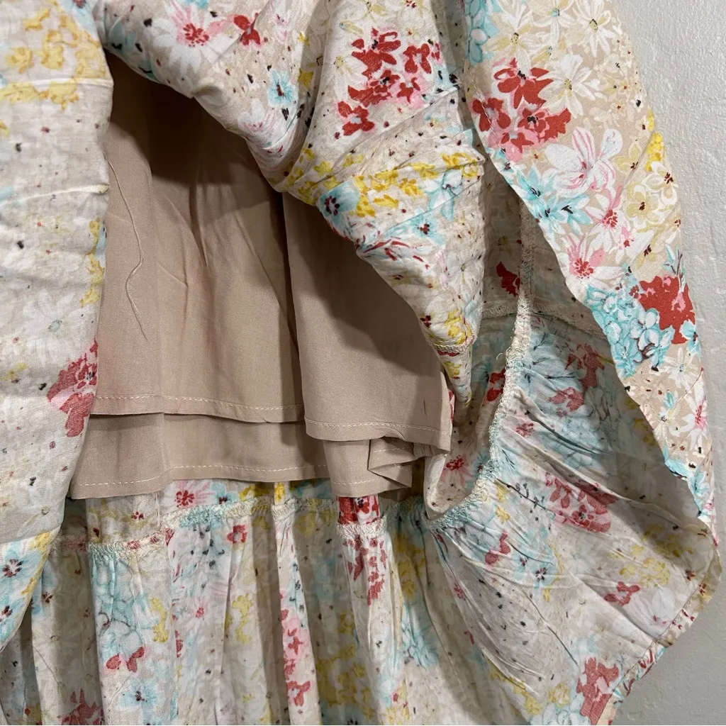 Hailey & Co Floral Tiered Babydoll Dress Small NWT Ruffle Sleeve Lined Rayon Yellow - Image 7