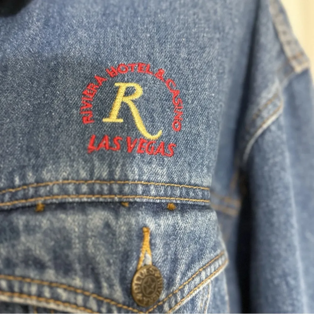 Vintage 90s Riviera Blue Denim jean Jacket with embroidery Size M - Image 3