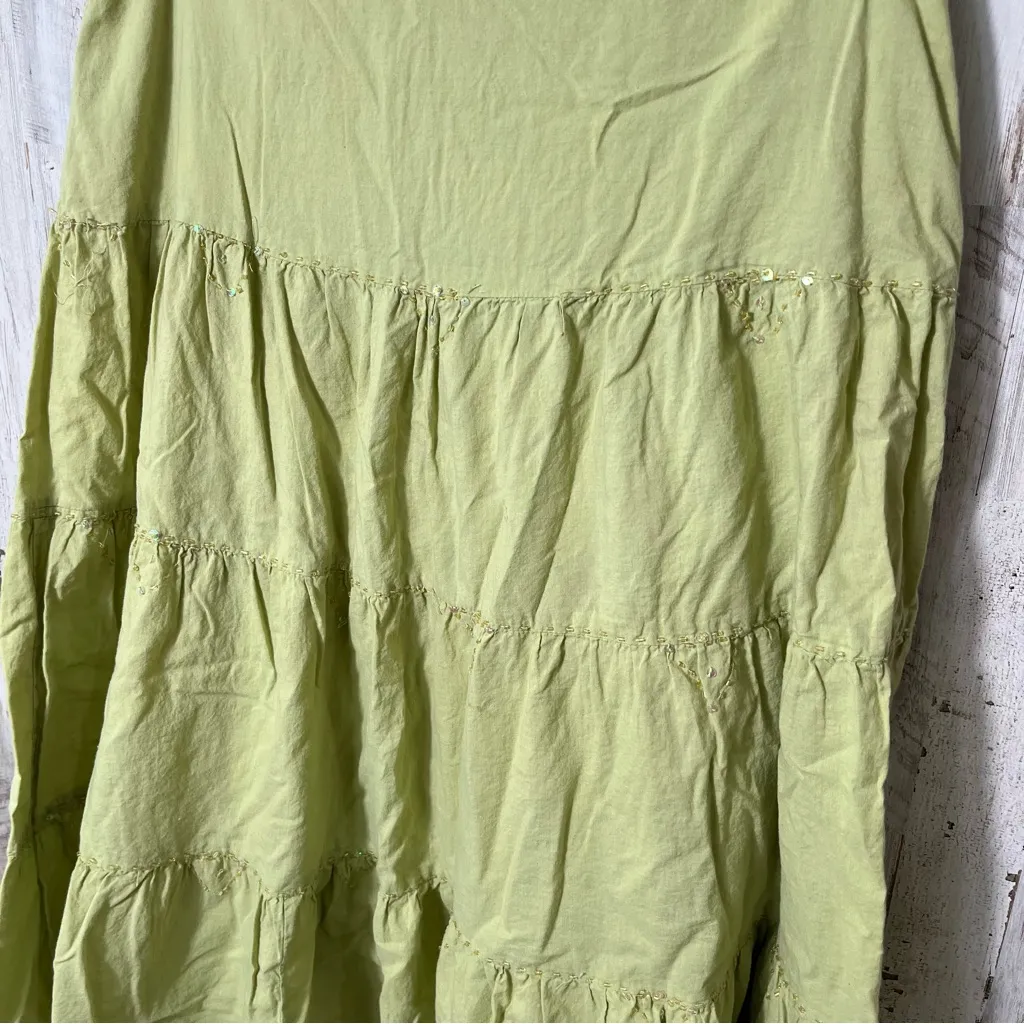 Vintage Y2K Olive Green Tiered Sequin Midi Skirt‎ Cotton Womens Size 7/Medium - Image 2
