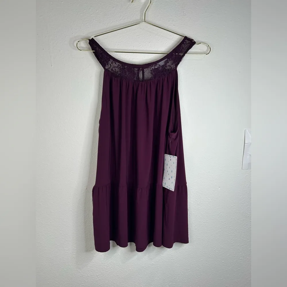 Sweet Rain 2XL Sleeveless Burgundy Tunic Top with Lace Yoke Flowy Elegant - Image 2
