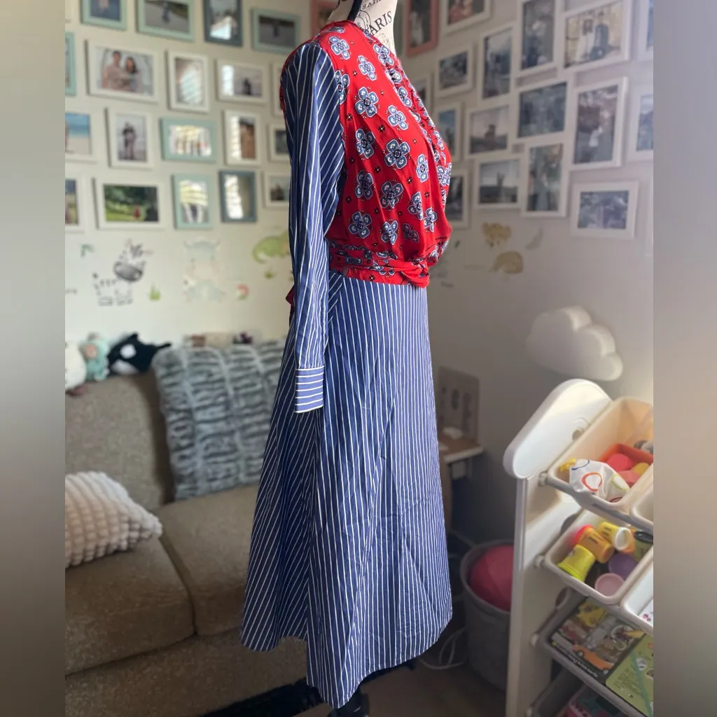 Sandro Isadora Scarf Print Striped Midi Dress - Image 3