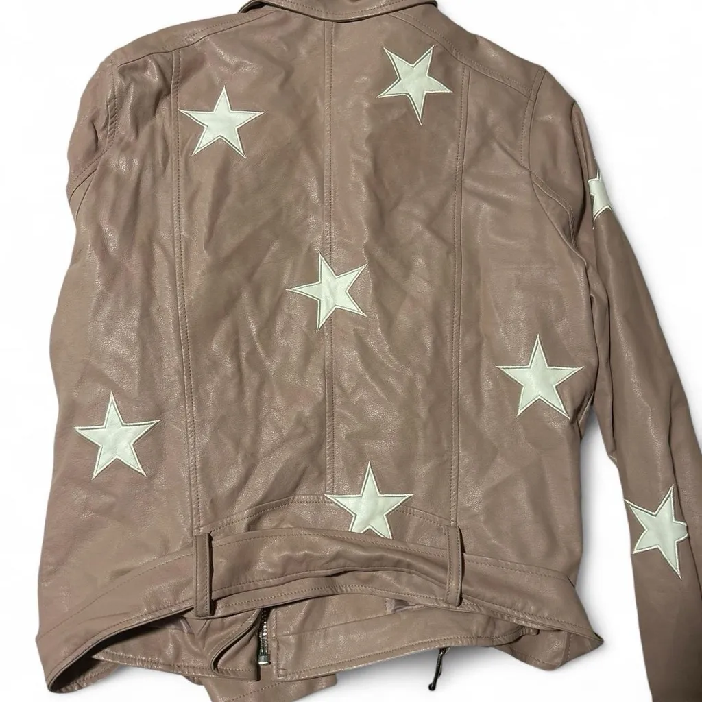 Blush Leather Jacket with White Stars - Image 7