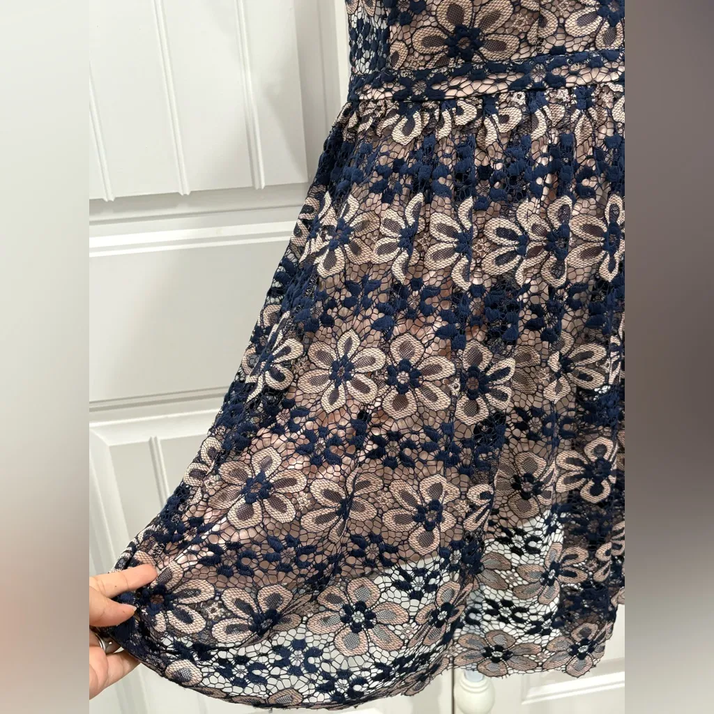 Altar'd State Lace Navy and Pink Floral Midi Dress Size M - Image 5