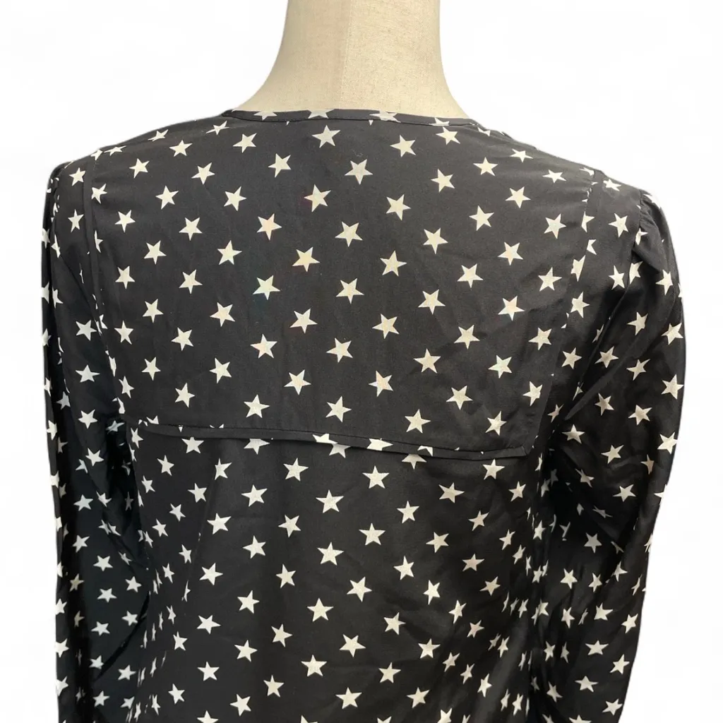 J.Crew Collections Black Silk Star Print Long Sleeve Ruffled Hem Celestial Dress - Image 6