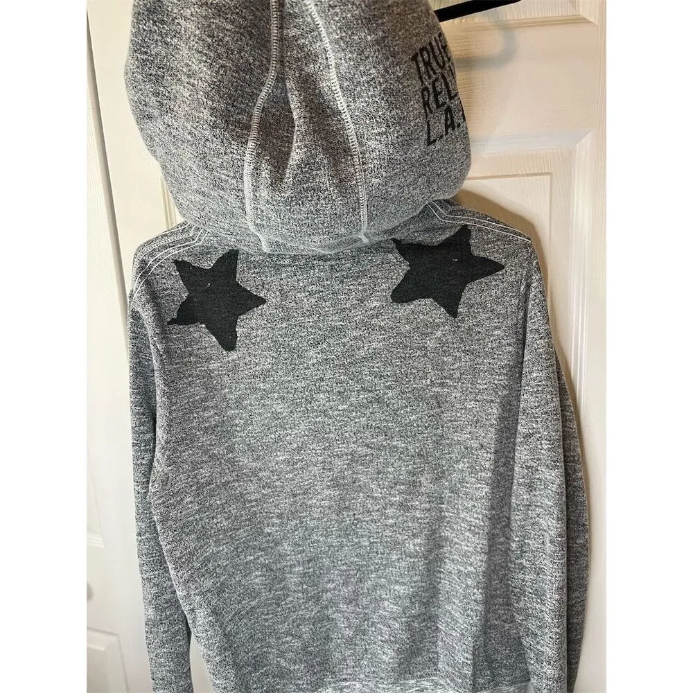 True Religion Women's Gray Graphic Hoodie Small Casual Kangaroo Pocket - Image 4