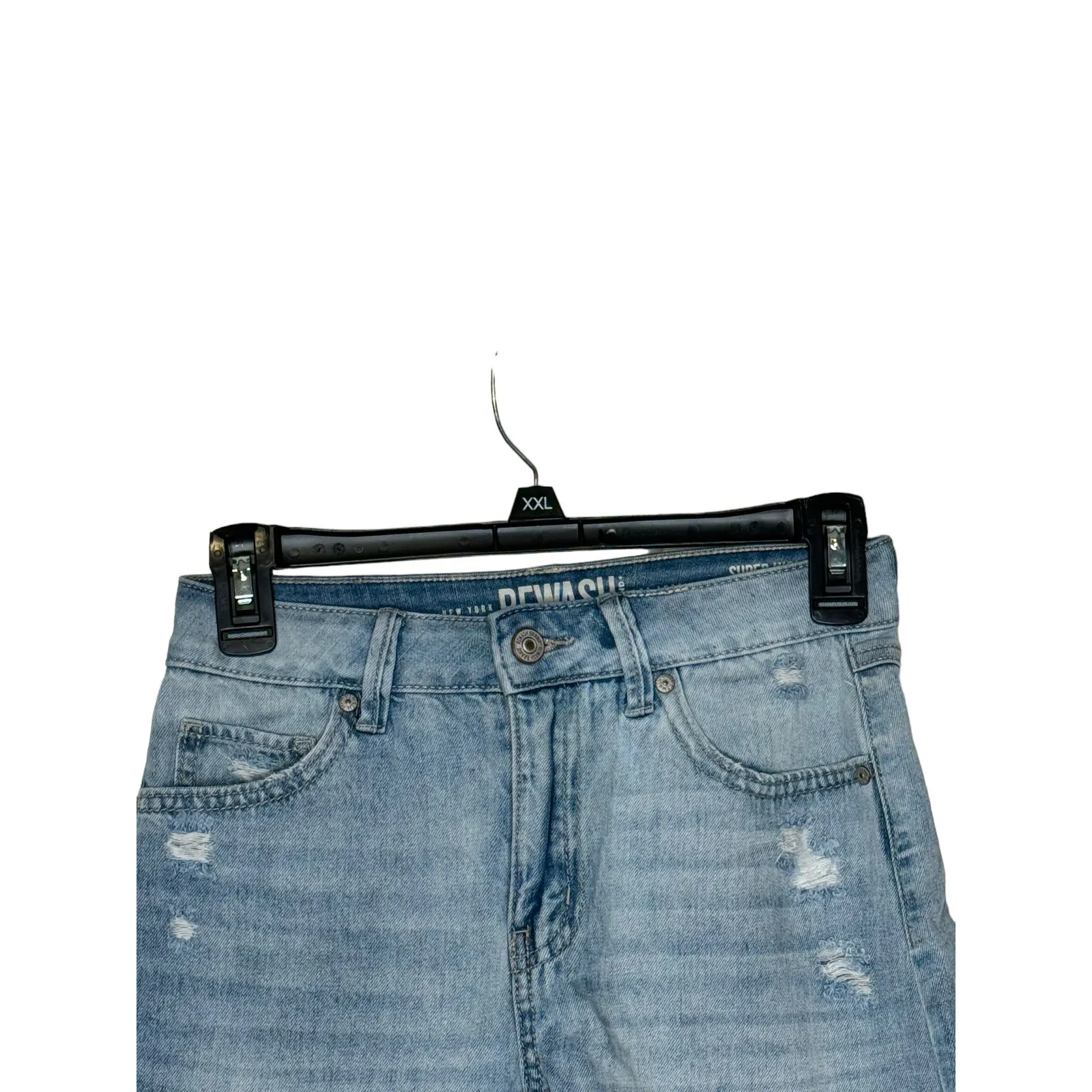 Rewash Women's Shorts Vintage Reunion Bermuda‎ Distressed Raw Hem Denim 1/25 - Image 2