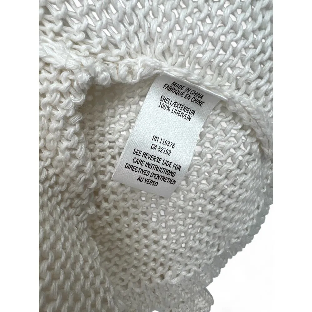 HELMUT LANG | S | Pure Linen Open Knit Front Cardigan Wrap Sweater White Luxury - Image 4