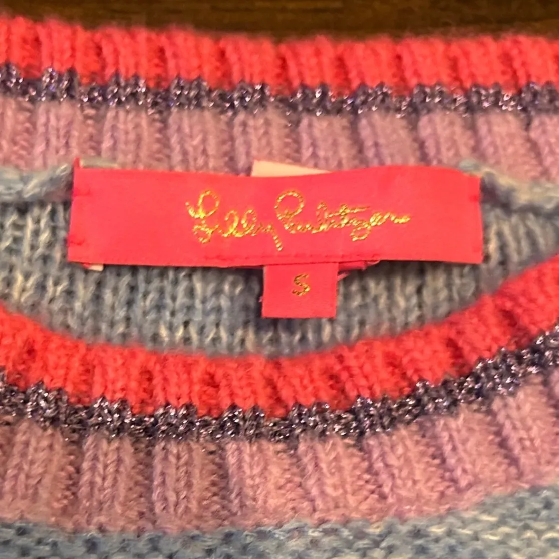 Lilly Pulitzer Verna Peri Marl Blue Pom Pom Wool‎ Blend Sweater Knit Crewneck - Image 7