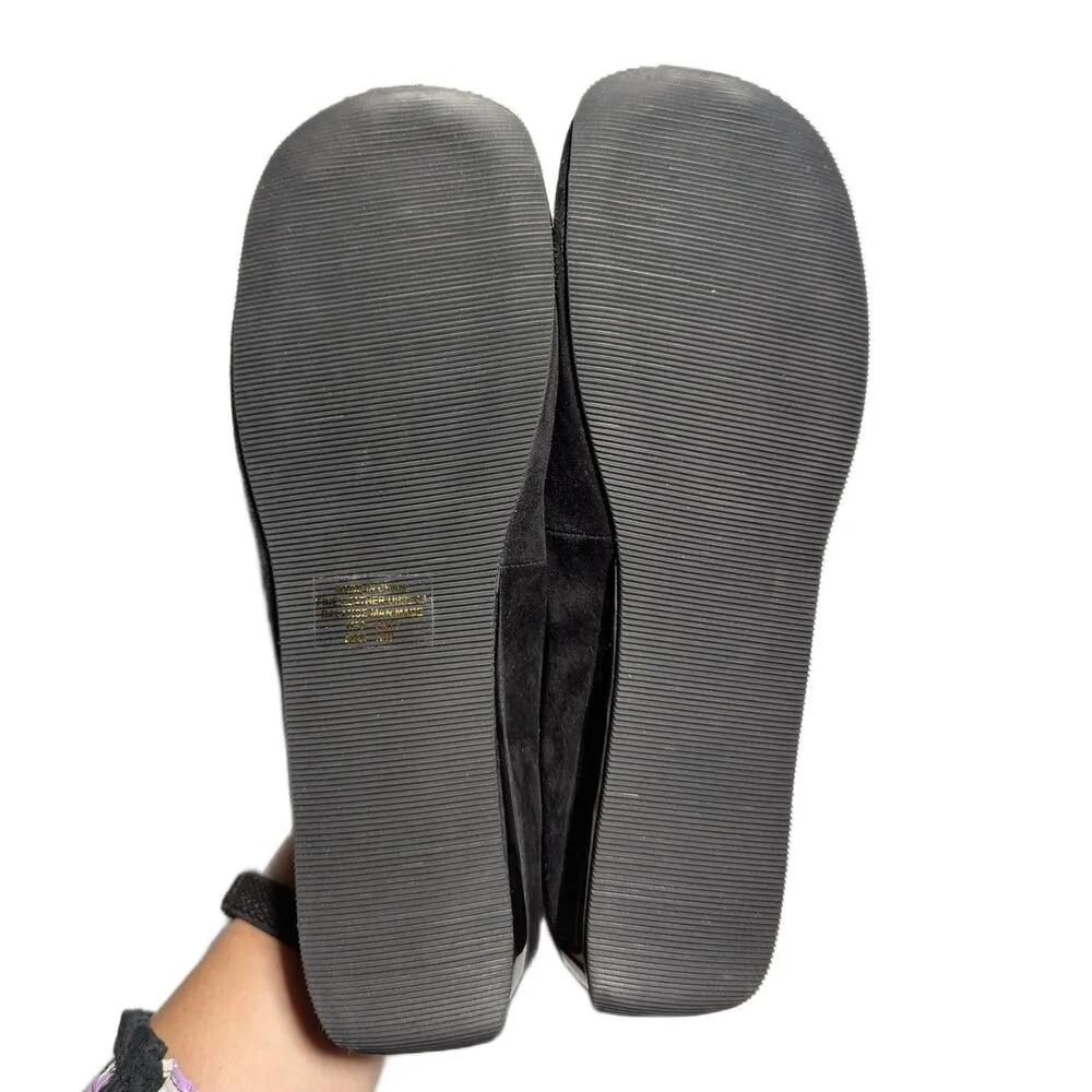 Vtg 1990s Newport News Black Suede Square Toe Elastic Strap Mary Jane Flats 10 W - Image 7