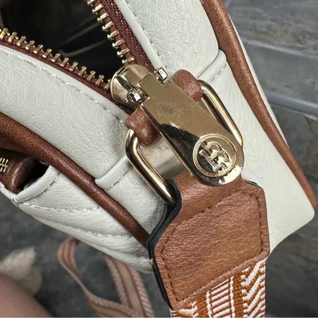 Nola Stylish Quilted Crossbody Bag Beige w/ Brown Vegan PU Leather - Image 5