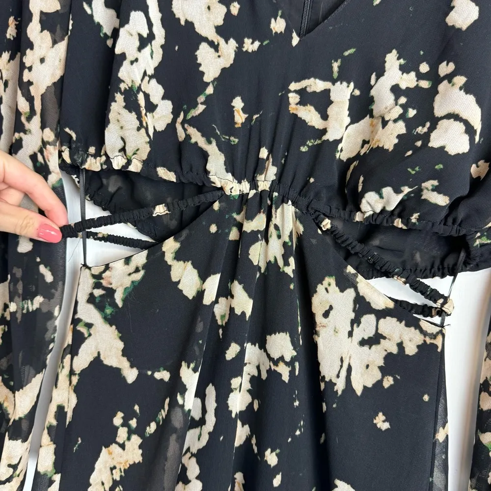 NEW ZARA Abstract Printed Midi Maxi Dress Sz XS Cutout Waist - Image 9