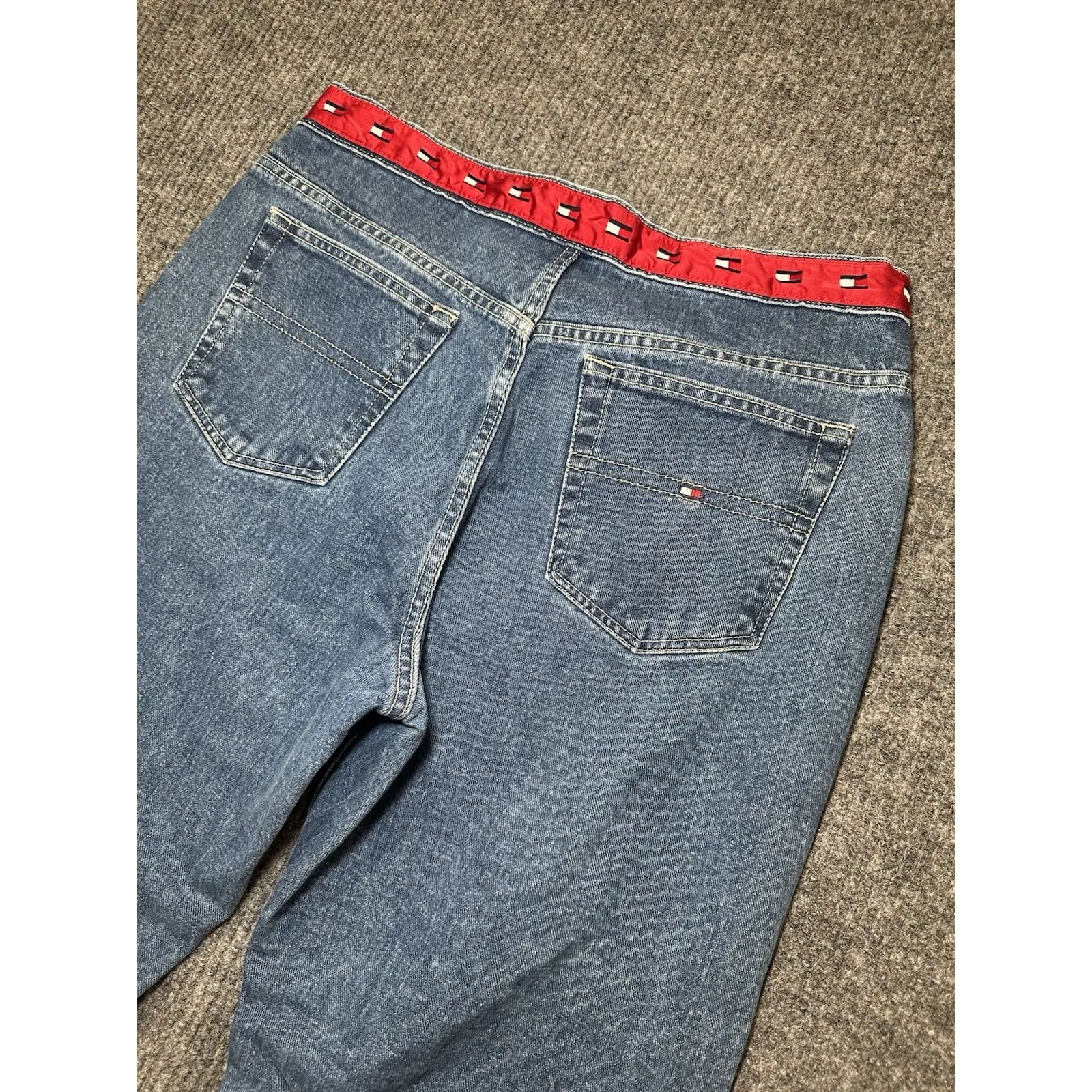 Vtg Tommy Hilfiger Jeans Logo Red Waist Band 2001 Stone Wash‎ Women's 12 - Image 7