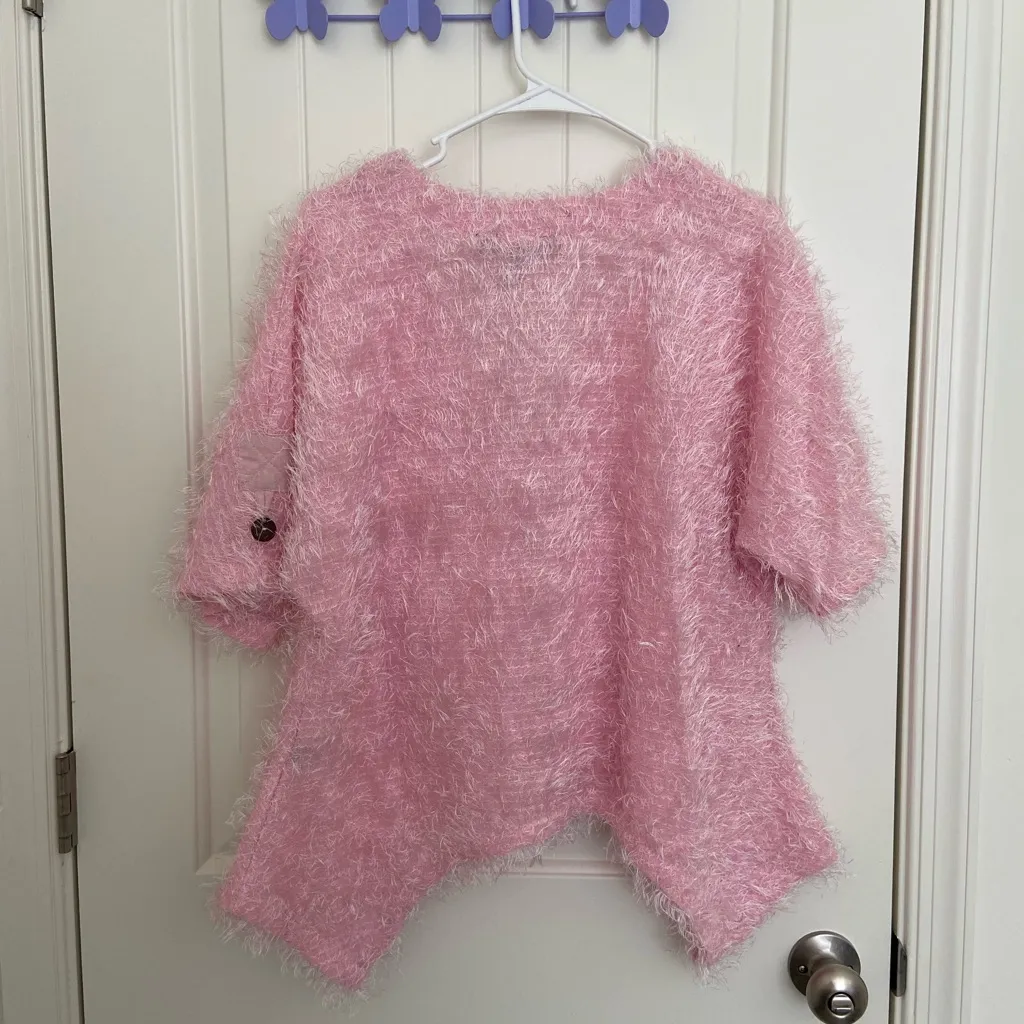 Mirror Image‎ women’s light pink fuzzy button sweater jacket medium - Image 6