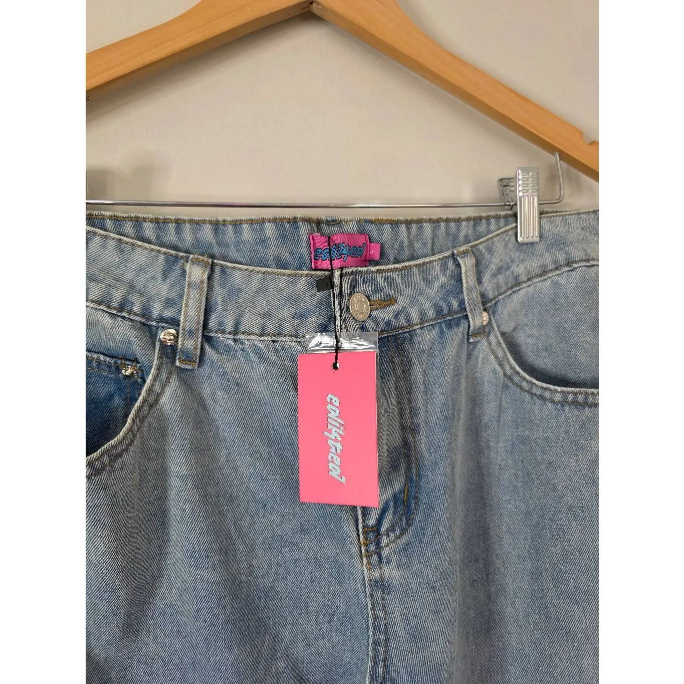 EDIKTED Low Rise Wide Leg Jeans Size Large Bows 4 Days NEW - Image 8