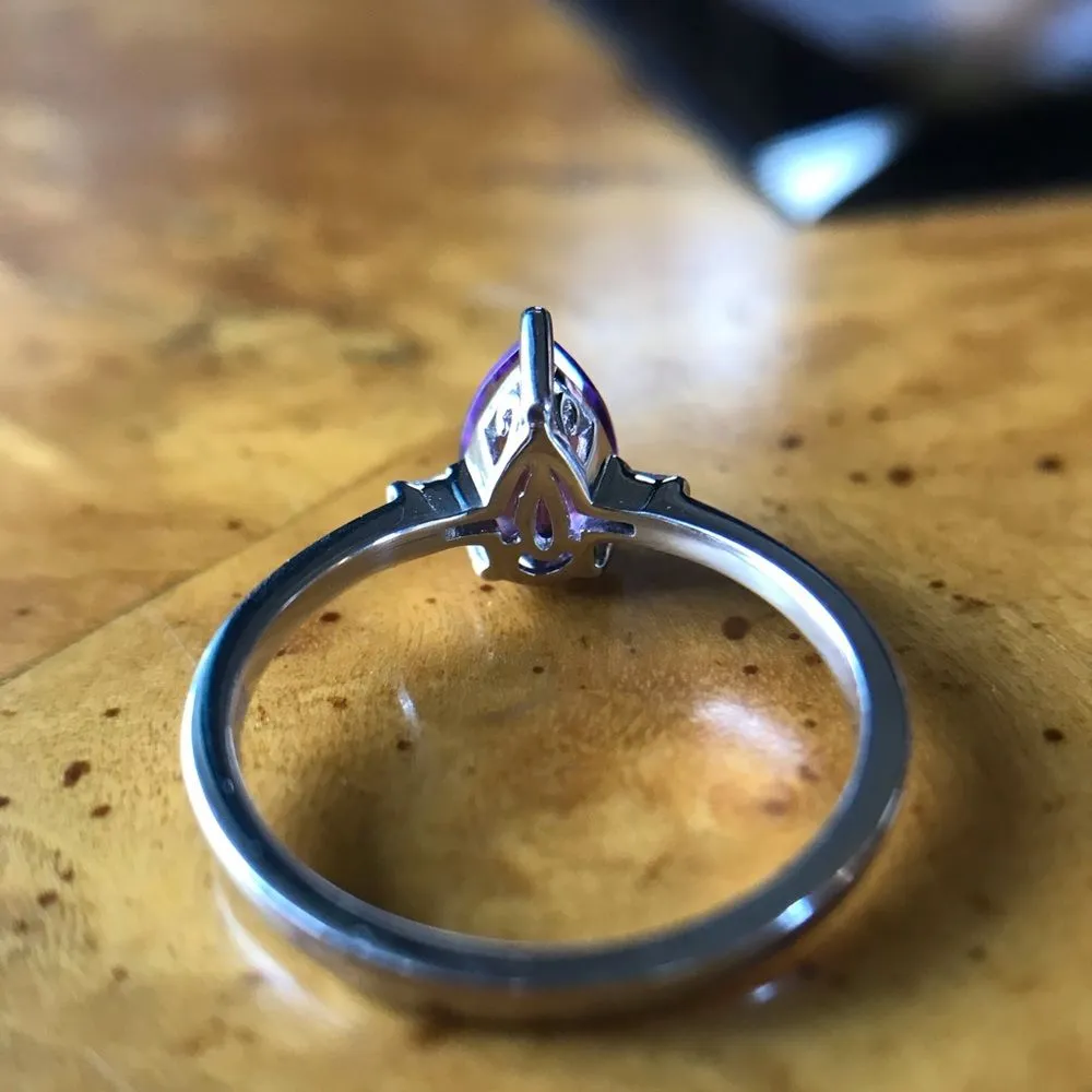 Natural African Amethyst Sterling Silver Ring Size 8 Purple - Image 3