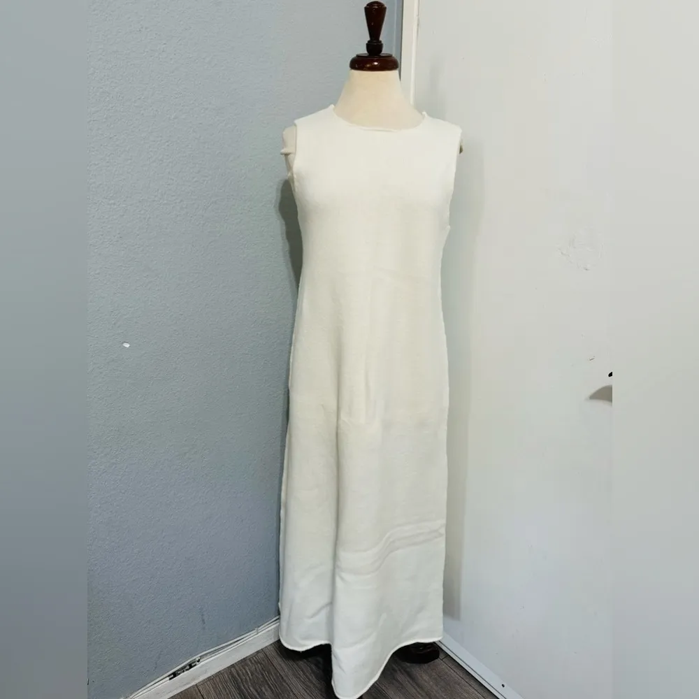 Zara Women Ecru Sleeveless Back Tie 100% Wool Midi Round Neck Cozy Dress Sz M - Image 6