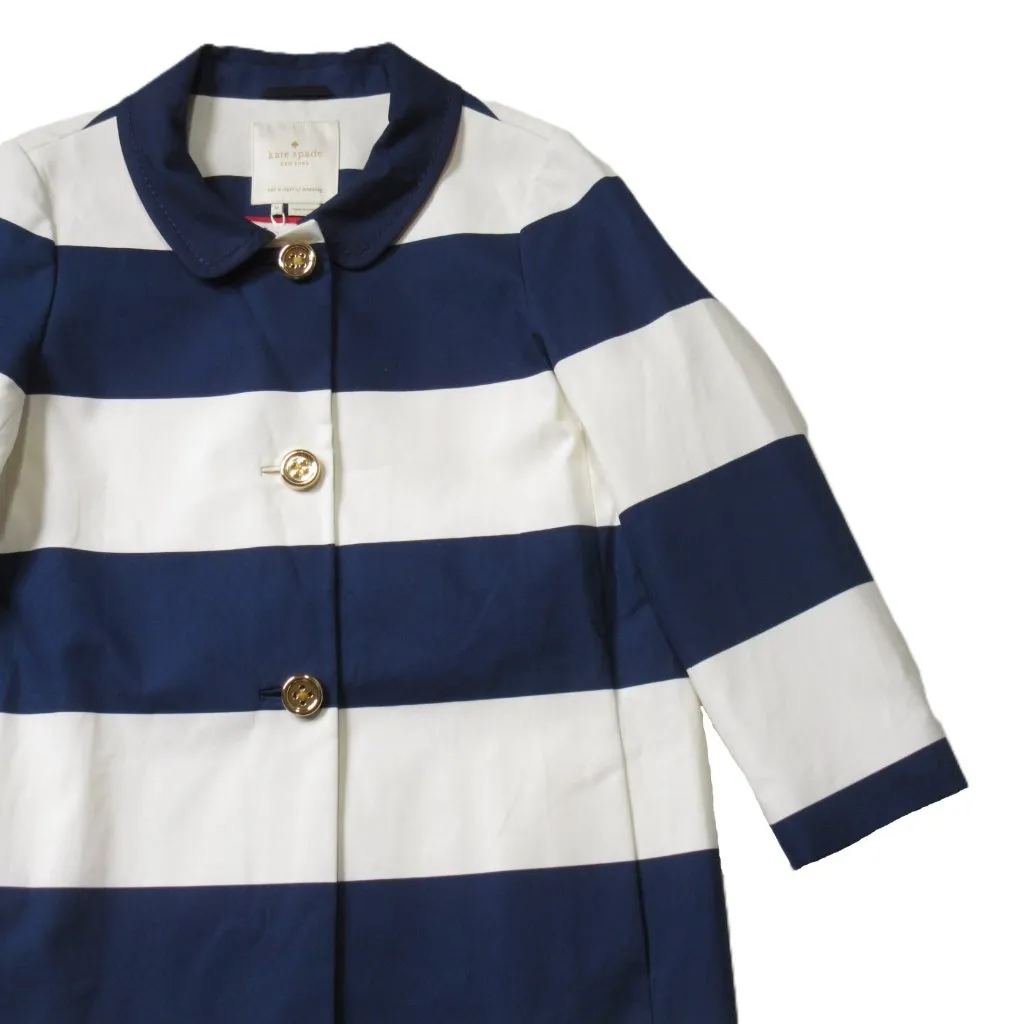 NWT Kate Spade Franny Coat in French Navy Seaside Striped Bow Back M $598 - Image 3