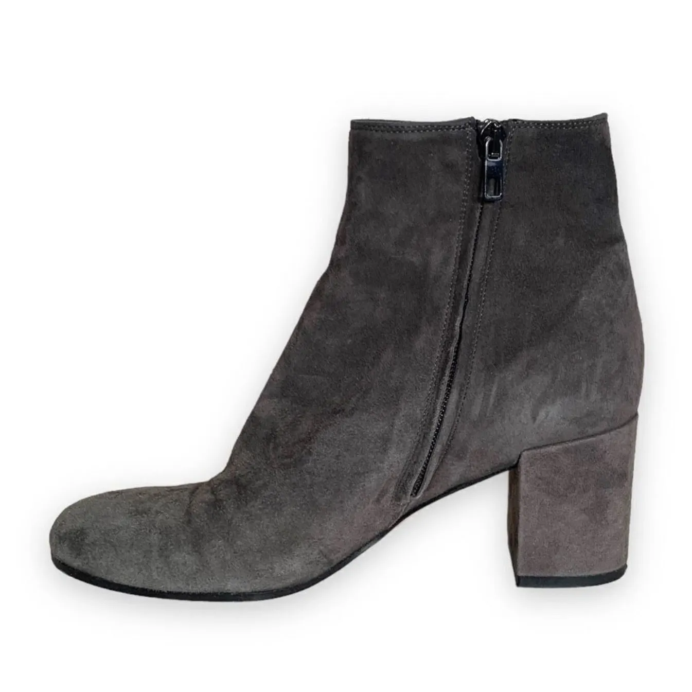 Vince Blakely Bootie Steel Gray Suede Leather Round Toe Block Heel Ankle Boots 8 - Image 4