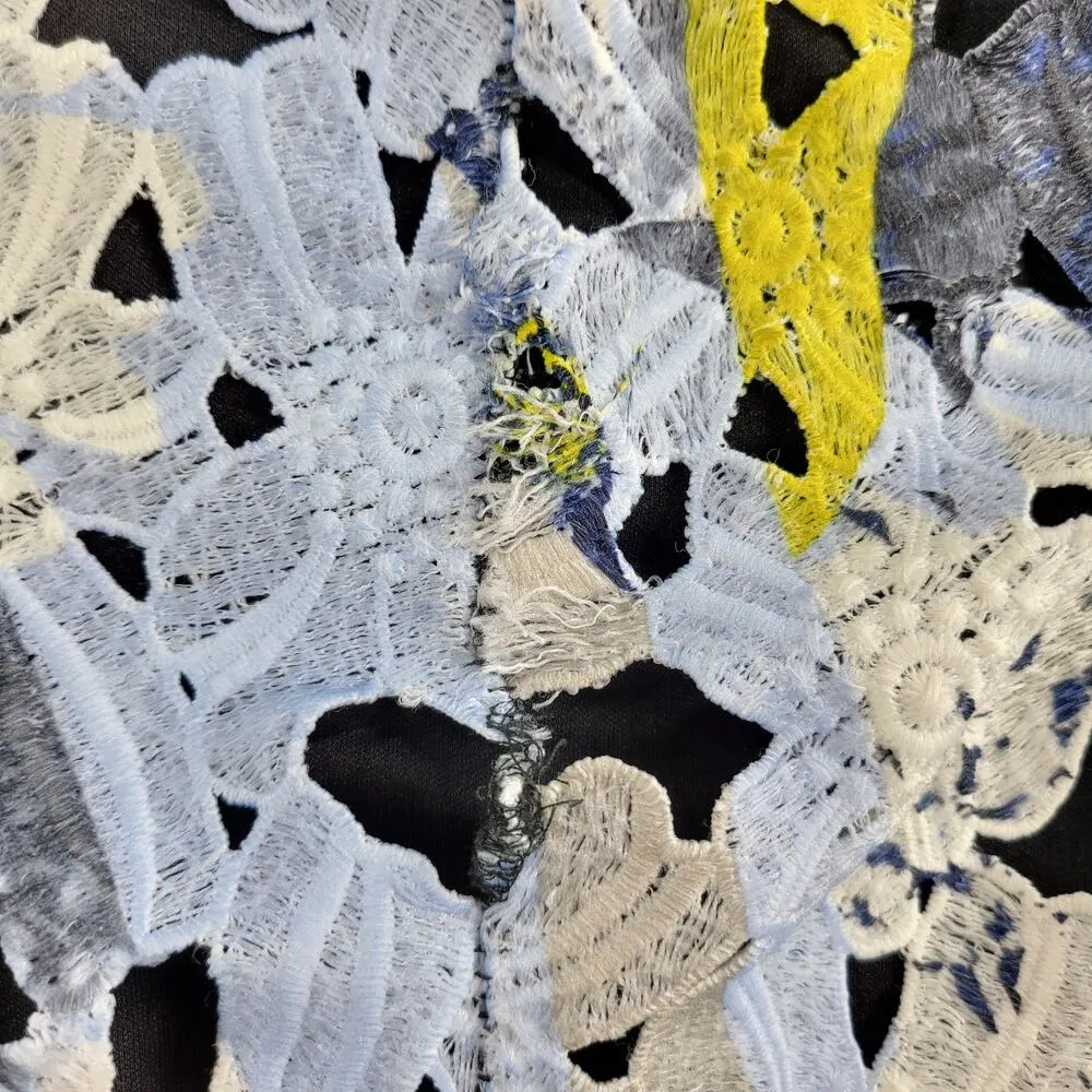 Bar III Womens Pencil Skirt Small Blue Floral Lace Cut-out Crochet Knee Length - Image 9