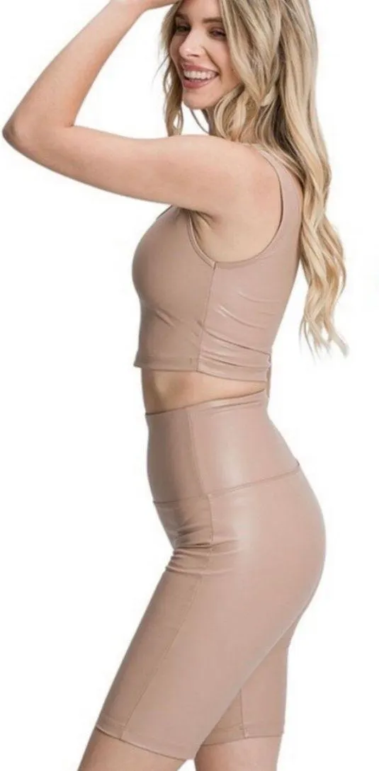 Women’s Sexy Tan Biker Short Set (L) - Image 2