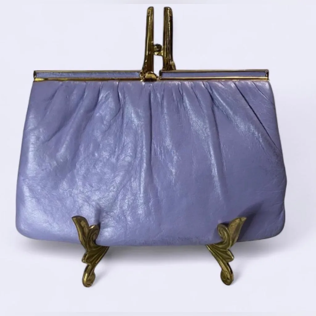 Vintage Elbief England Lavender Buttery Leather Clutch Handbag Chain Strap, 70s Purple - Image 1