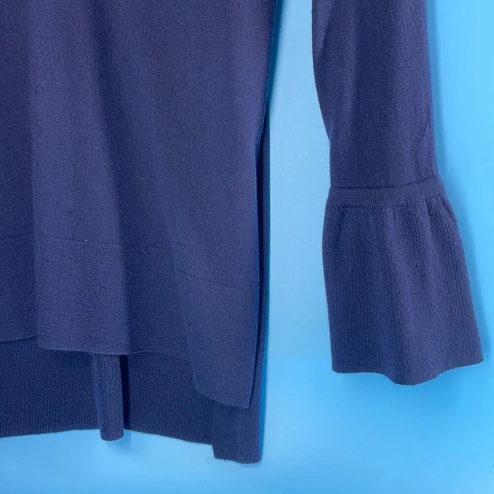 J. Crew Womens Blue 100% Merino Wool Bell Sleeve V-Neck Pullover Sweater Size XS - Image 4