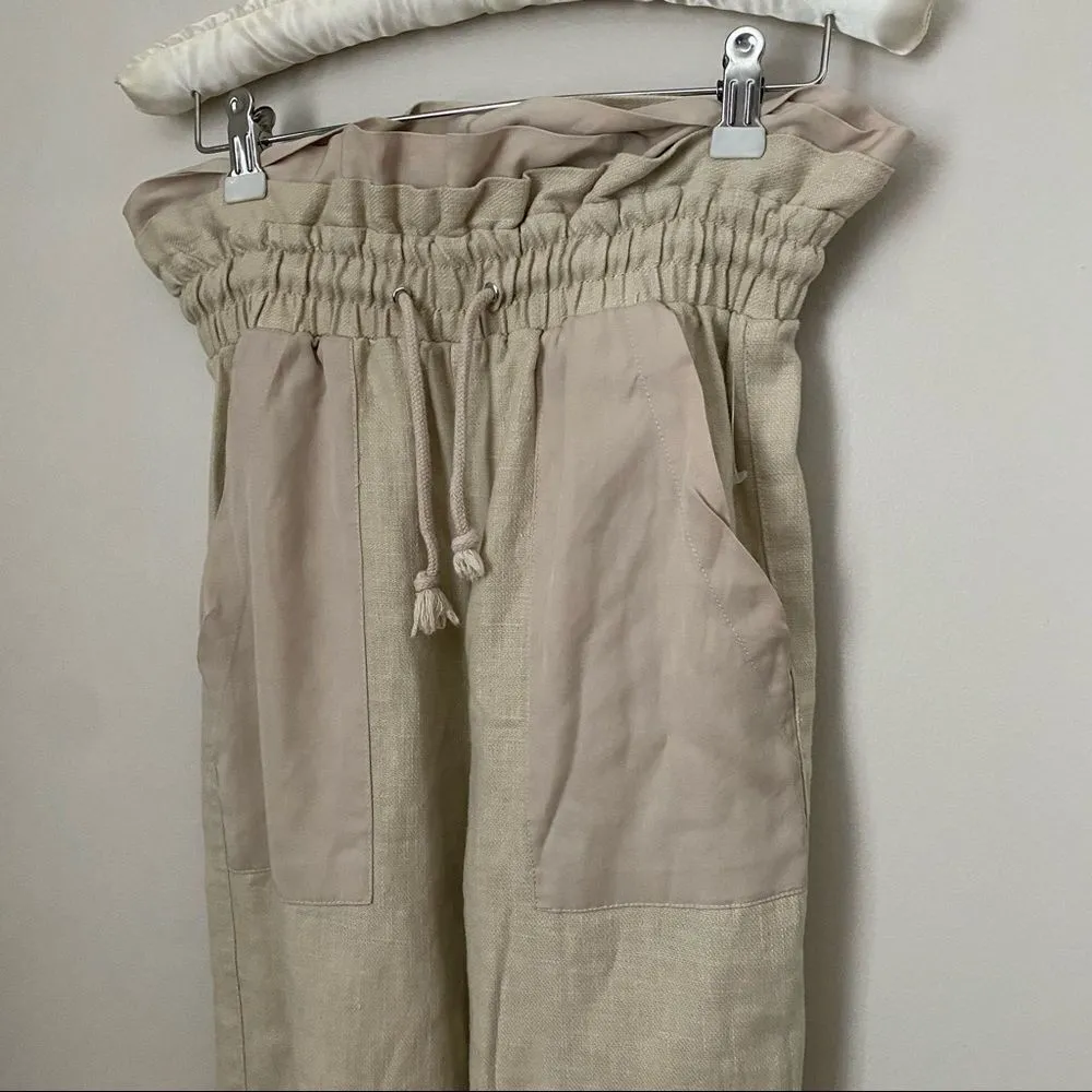 Blank NYC Pants Away From Here Cream Linen Paperbag Joggers Casual Leisure Trend - Image 3