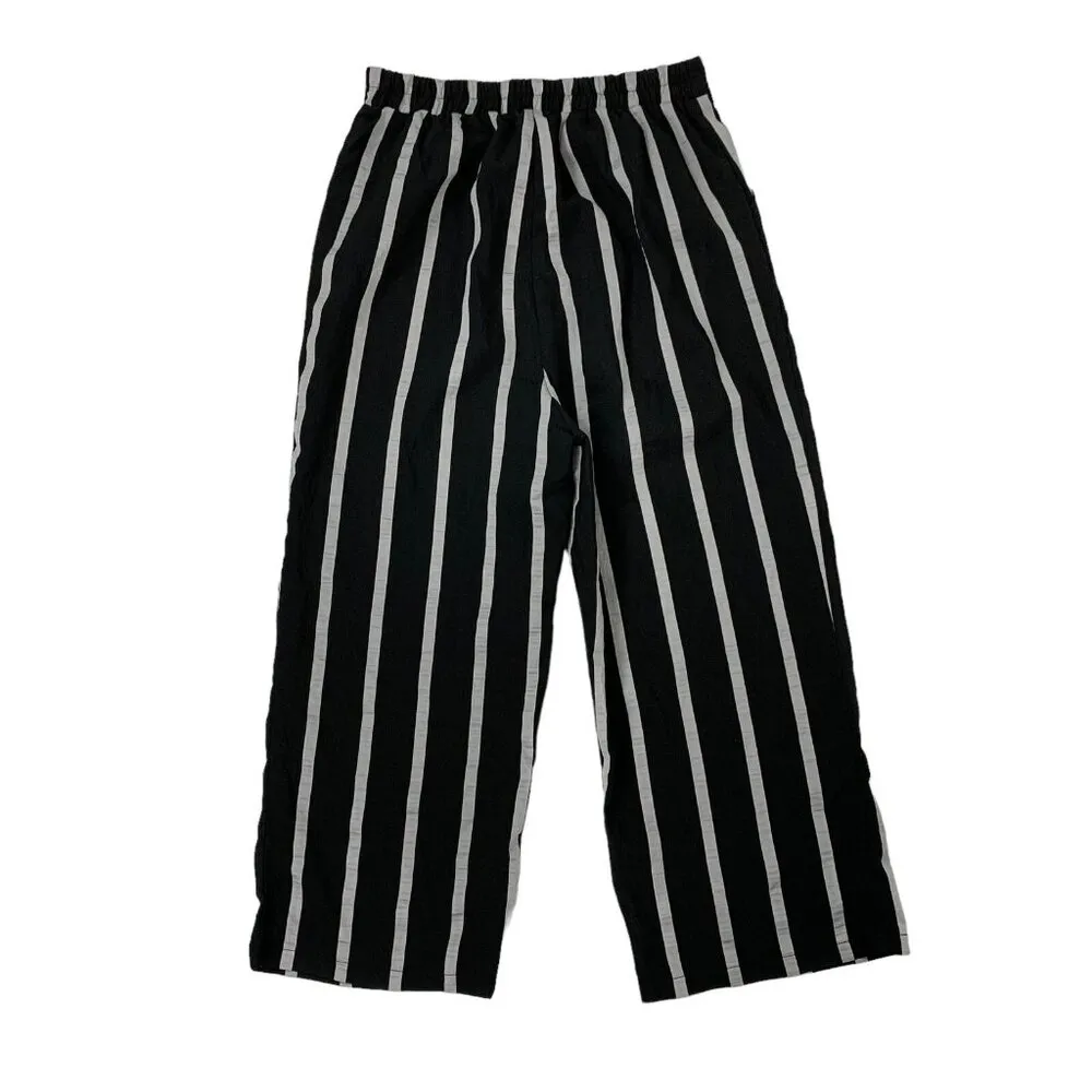 P Luca Milano Pants Medium Black Gray Stripe Pull On Trousers - Image 4