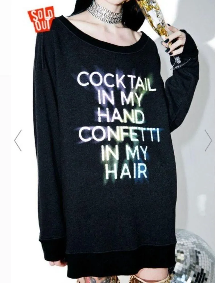 Wildfox Sweatshirt Cocktails Confetti Oversized Dark Grey Sweater Size S NWT - Image 8