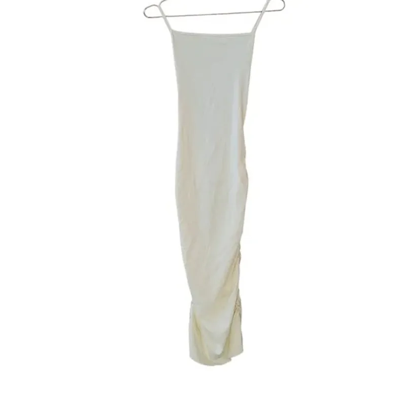 NWT WeWoreWhat Ruched High Neck Sleeveless Open Back Bodycon Midi Dress L Cream - Image 13