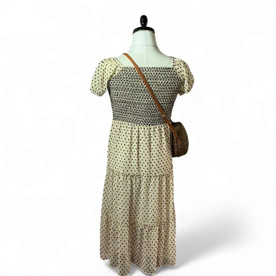 Boheme Smocked Tiered‎ Maxi Dress Square Neck Polka Dot Print Casual Sundress - Image 2