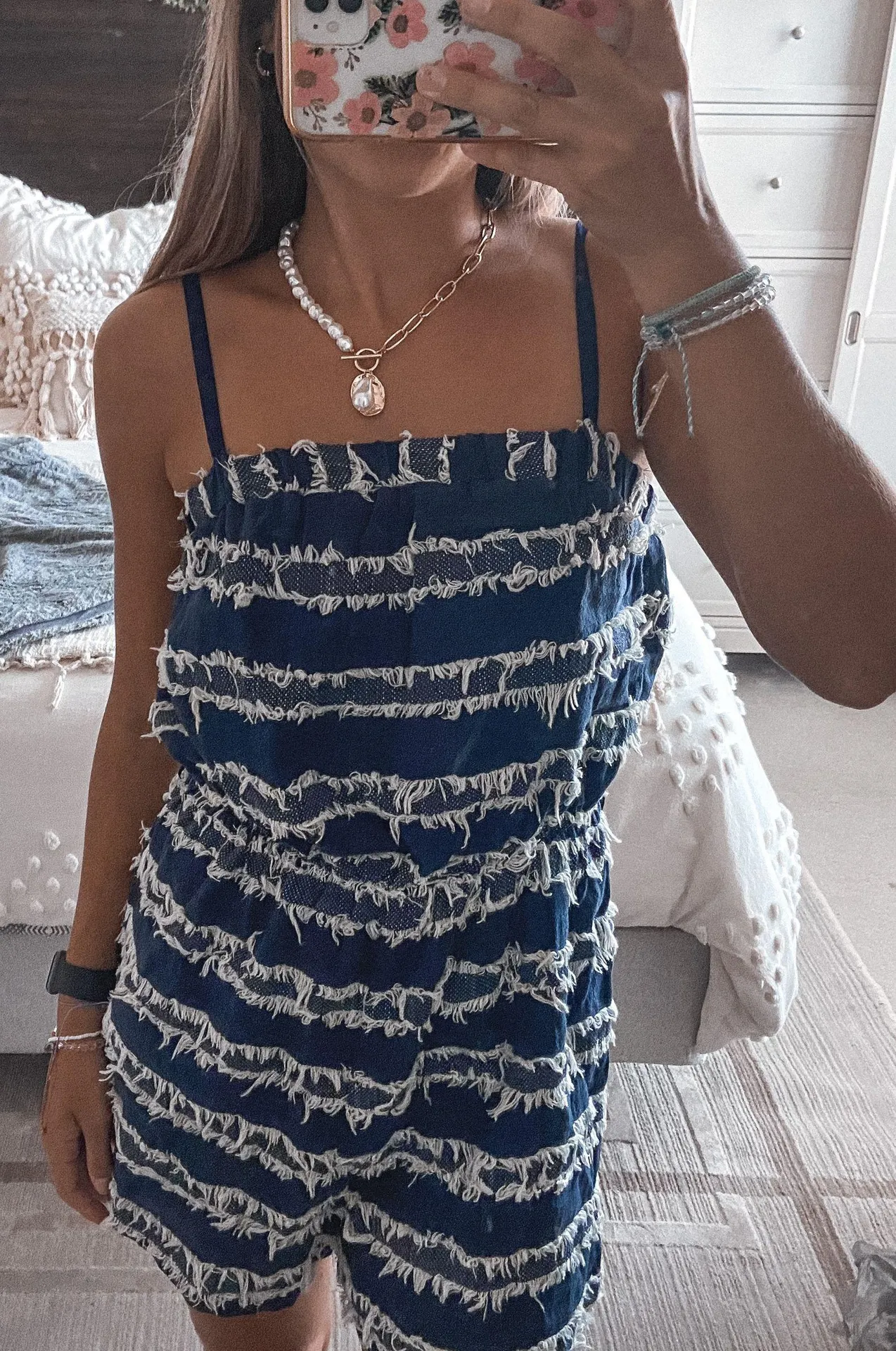 Sugar and L!ps Navy Blue Distressed Romper  - Image 5