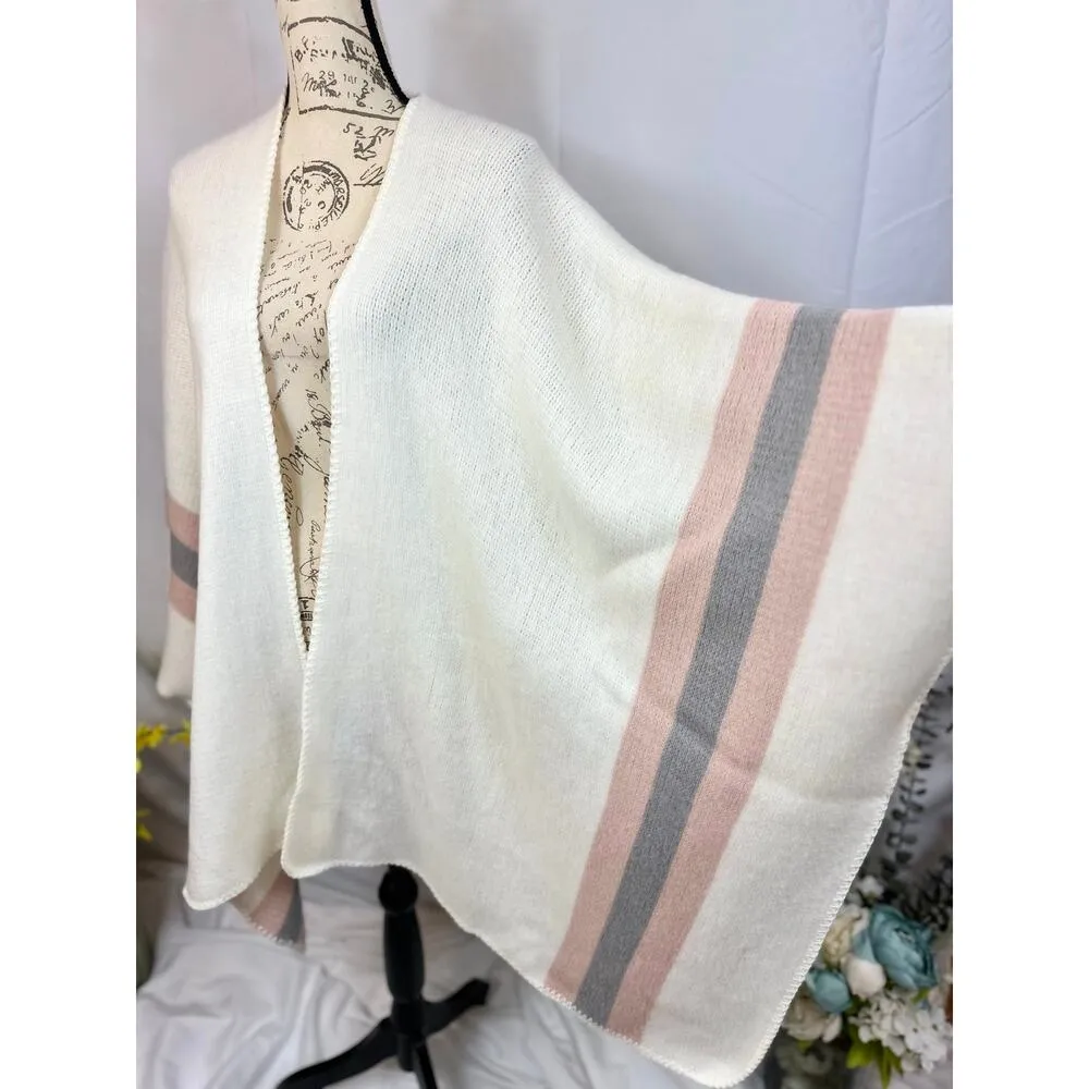 Steve Madden Kimono Shawl Wrap with Pastel Pink/Purple Stripes XL - Image 7