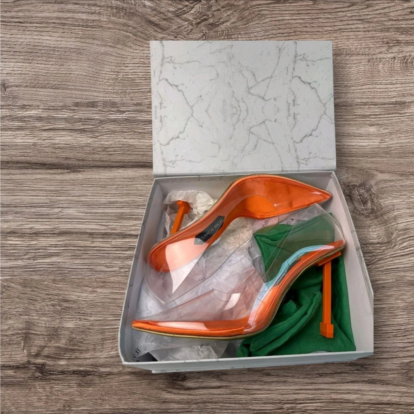 Jessica Rich Women So Fancy Tall Pump Clear Pointed Toe heel Orange Sz 6, 8, 9, - Image 2