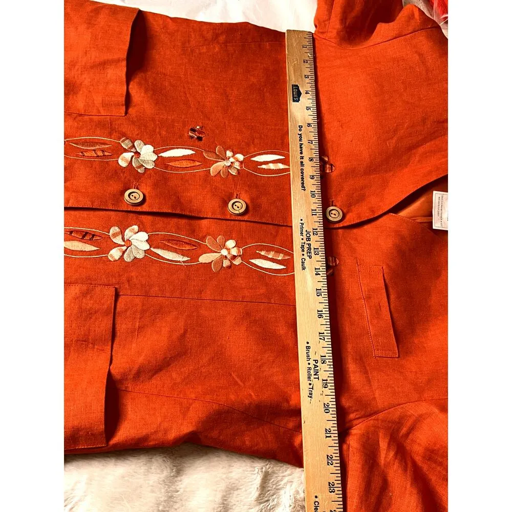 VTG Harve' Bernard womens n size 14 blazer orange linen bumble bee embroidery - Image 3