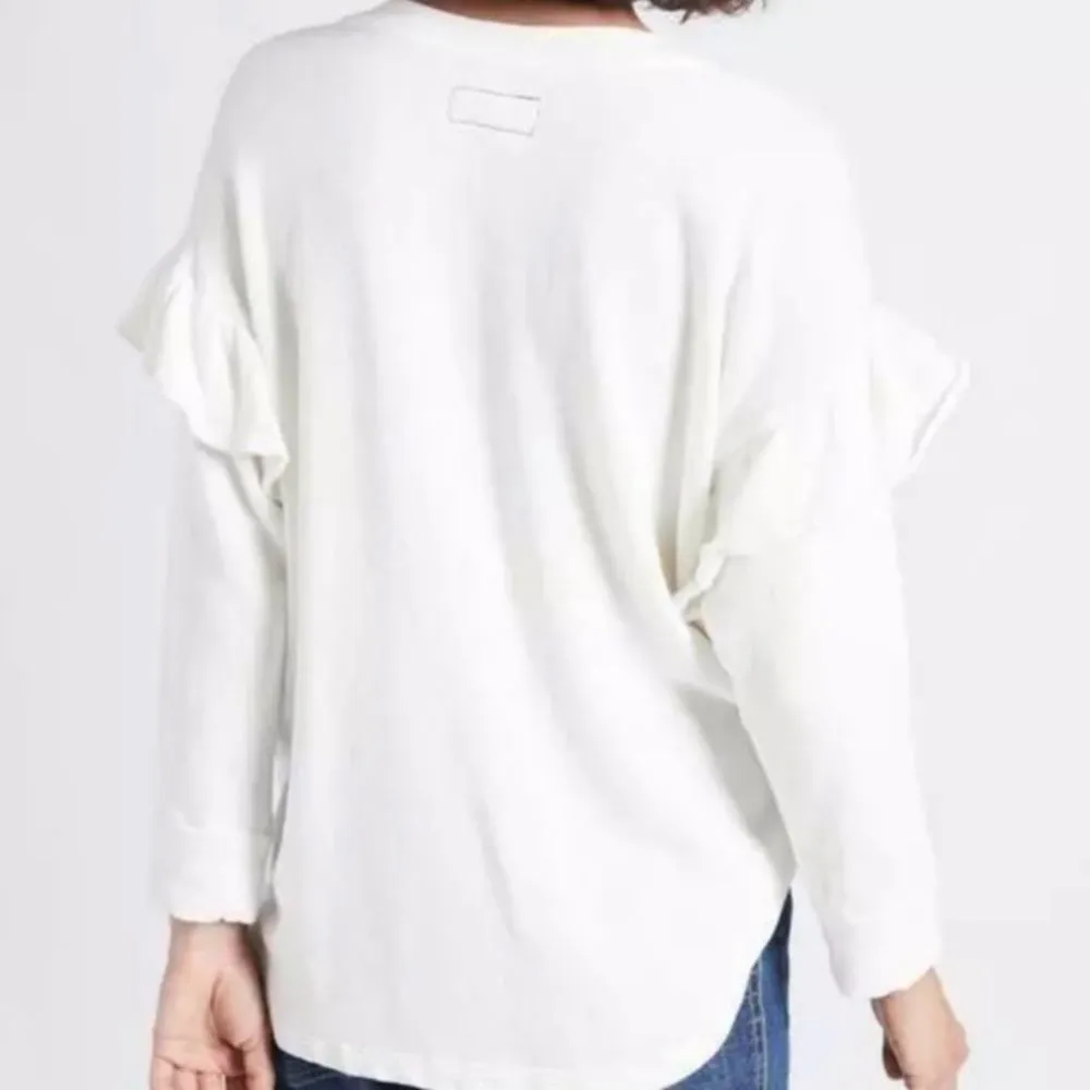 Current Elliot White The Ruffle Shoulder Long Sleeve Sweatshirt 2 S New - Image 7