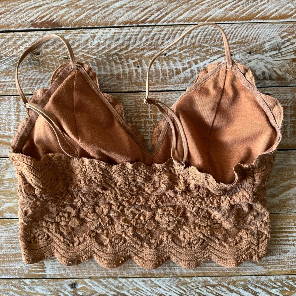🤎Lace Strappy Bralette Crop Top Burnt Caramel/Taupe🤎 ~Small - Image 2