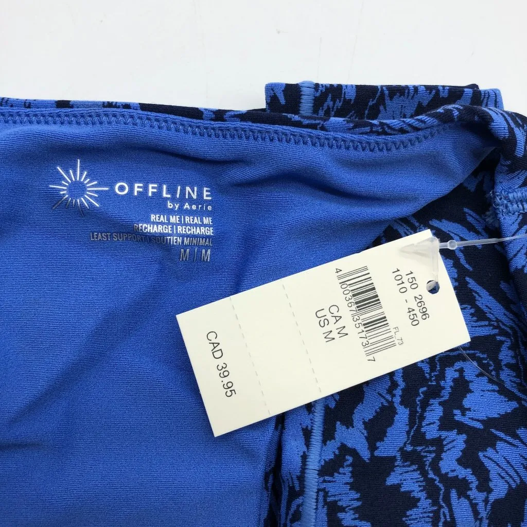 Aerie Offline Real Me Longline Sports Bra Racerback Geometric Blue Black M - Image 3