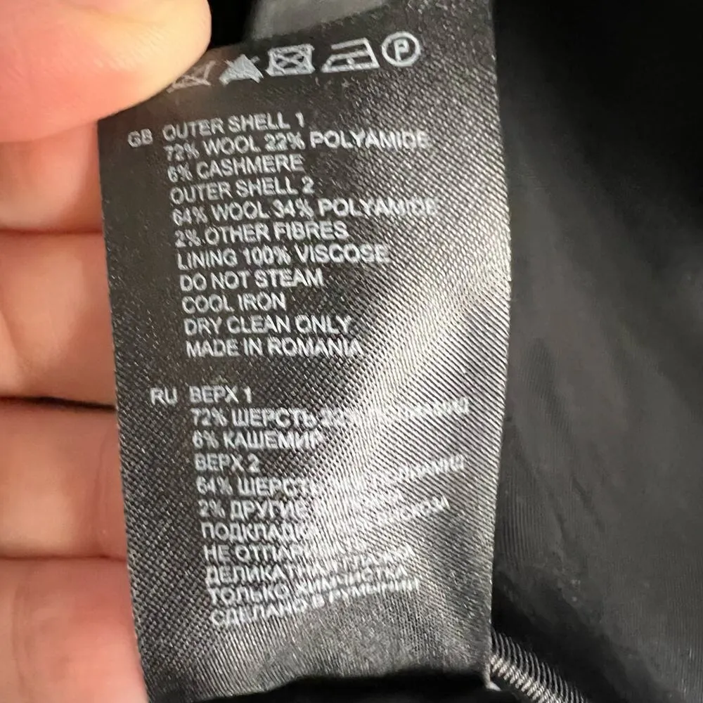 Reiss Laurent Women’s Wool Cashmere Black Gray Colorblock Pea Coat Size Small - Image 12