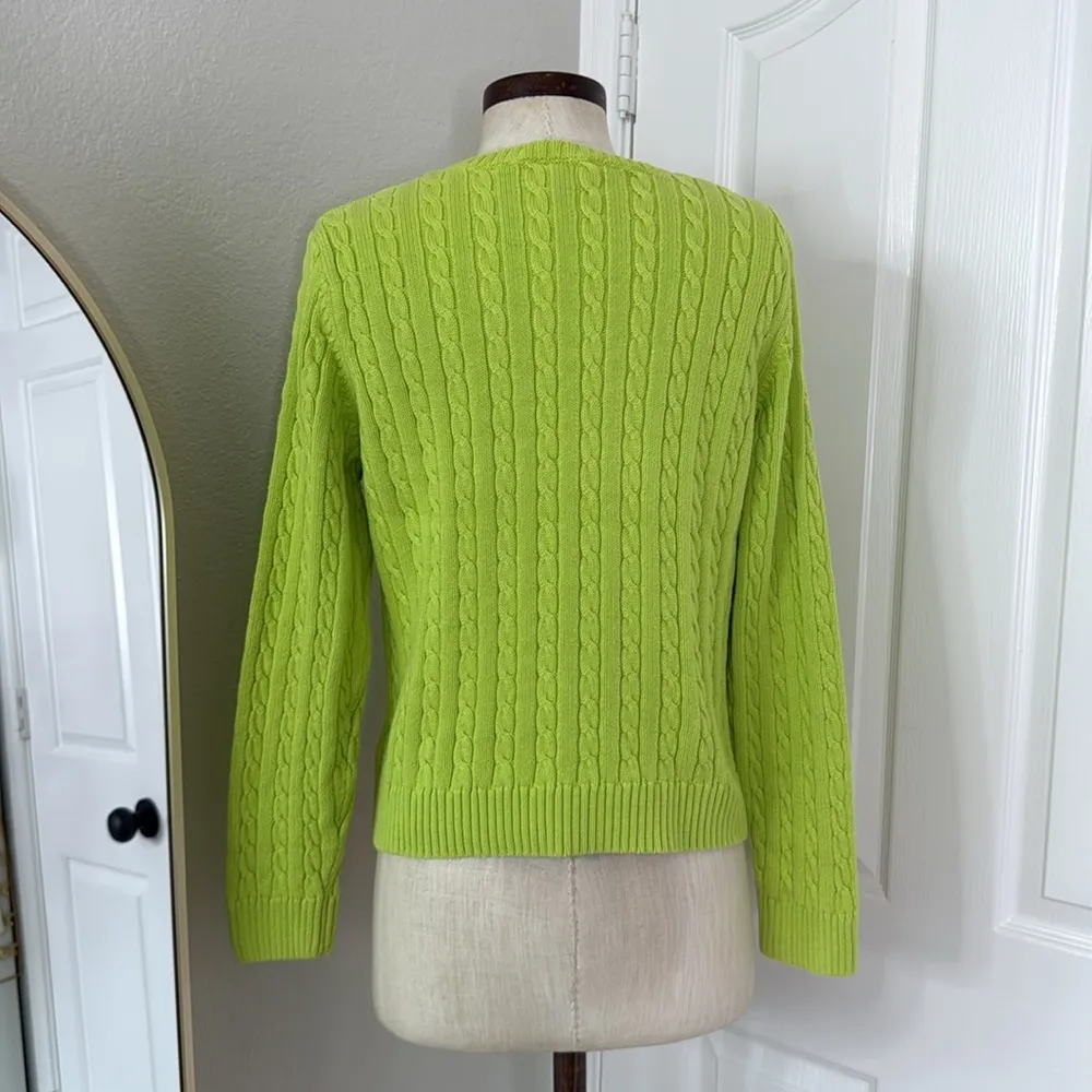 LRL cable knit lime green crew neck sweater Size M - Image 11
