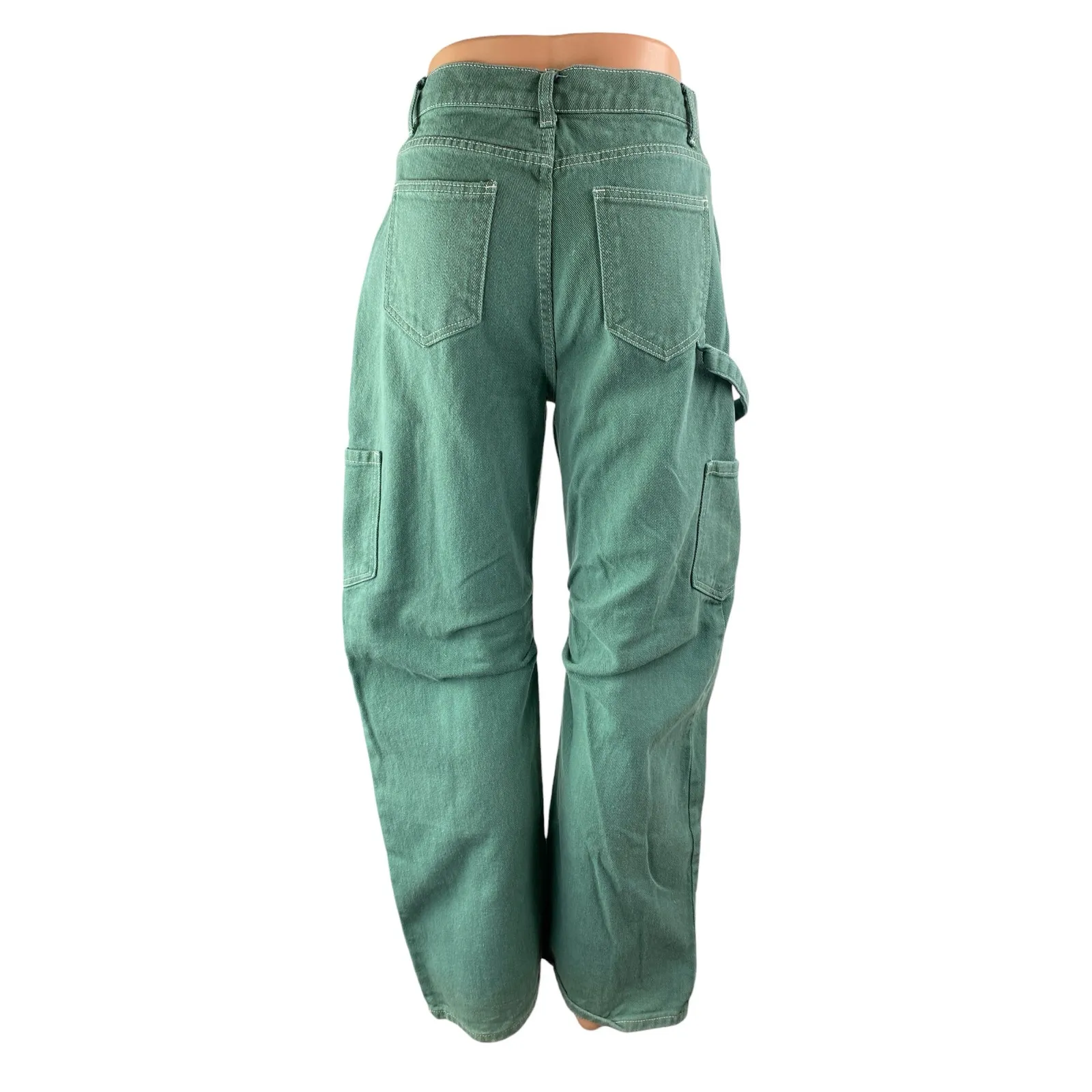 Lioness Womens Green High Waisted Barrel Baggy Utility Cargo Denim Jeans Size XS - Image 2