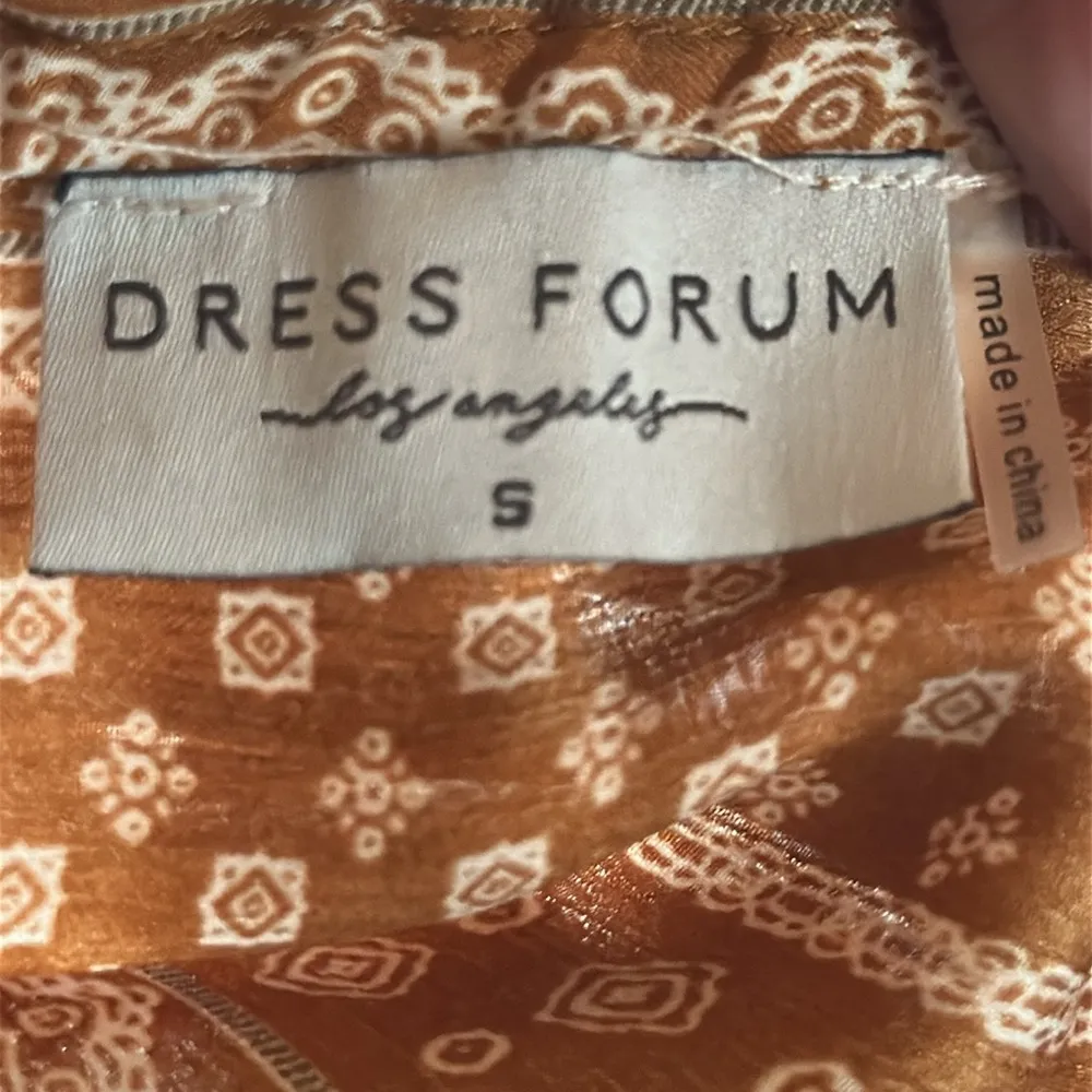 Dress Forum Bohemian Ruffle High-Low Maxi Dress Mustard/Burnt Orange Cream Small - Image 12