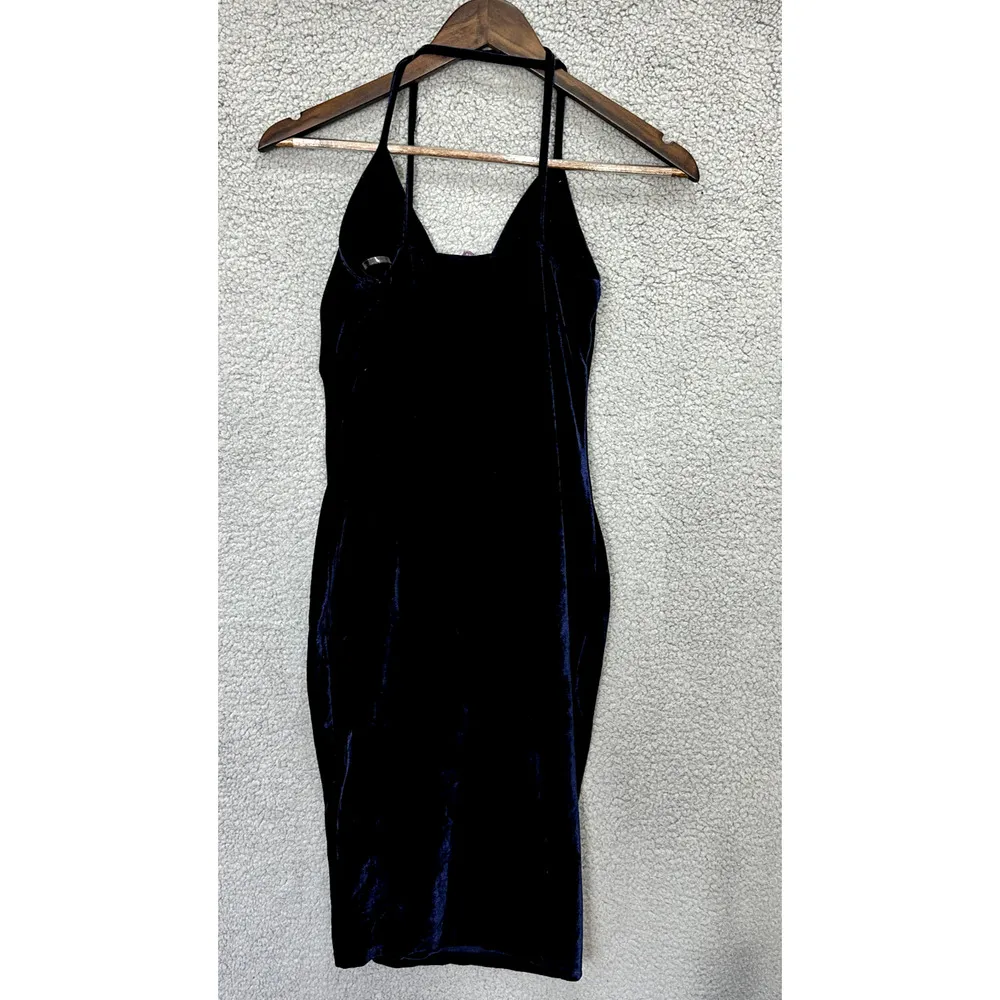 Blashe Slip Dress Womens Small Blue Velvet Halter Cowl Neck HOCO Prom Event Glam - Image 6