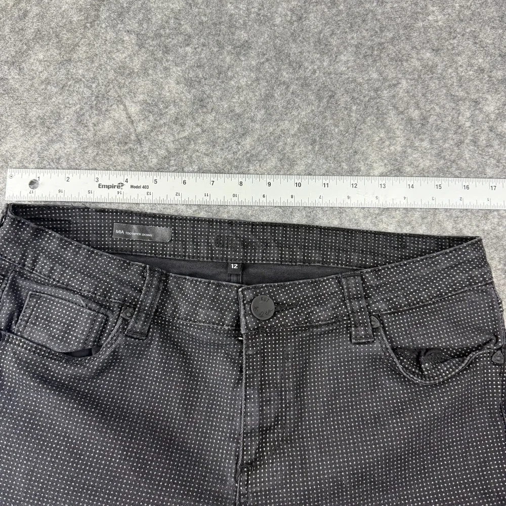 Kut From‎ The Kloth Mia Toothpick Skinny Black Silver Polka Dot Jeans Size 12 - Image 6